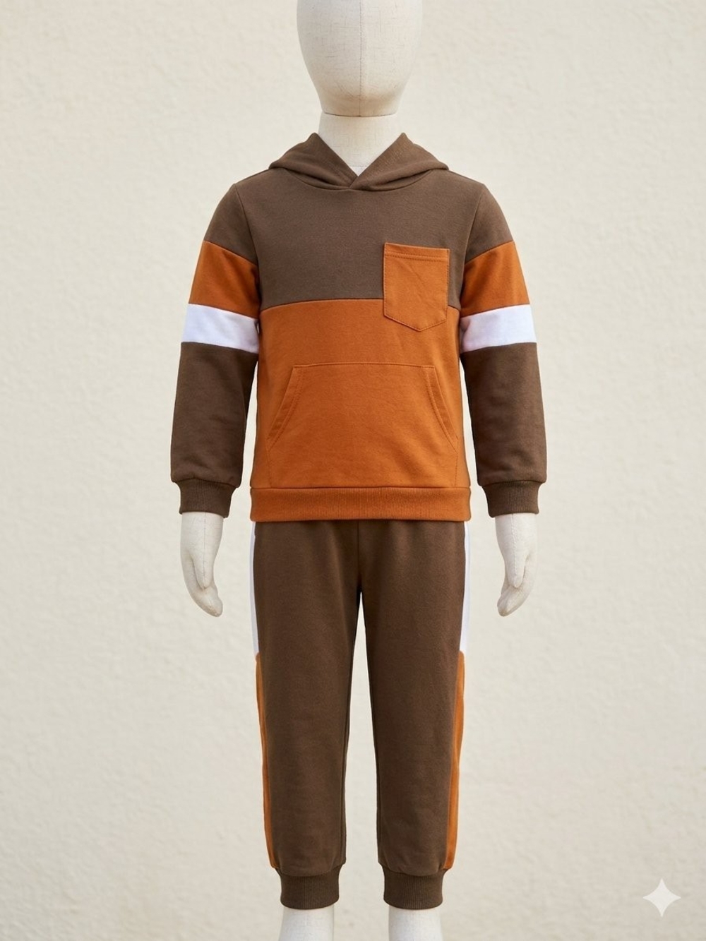 Kids Brown & Orange Colorblock Hoodie Set • Size 3T-4T